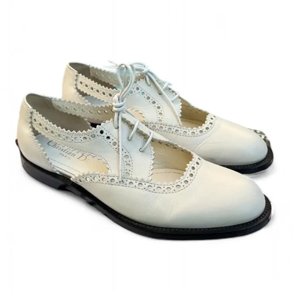 DIOR Teddy-D Derby Off White Cut-Out Accent Calf-Skin Oxfords Size EU37 D
